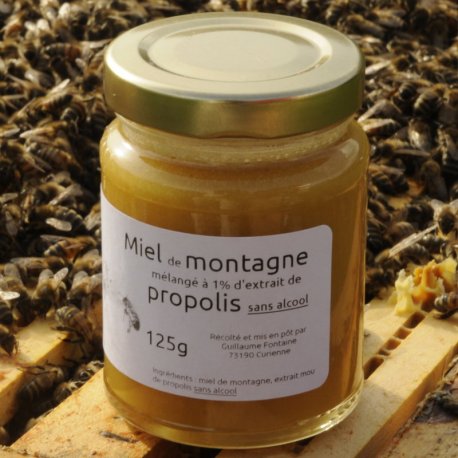 Miel de montagne mélangé à la propolis (sans alcool)